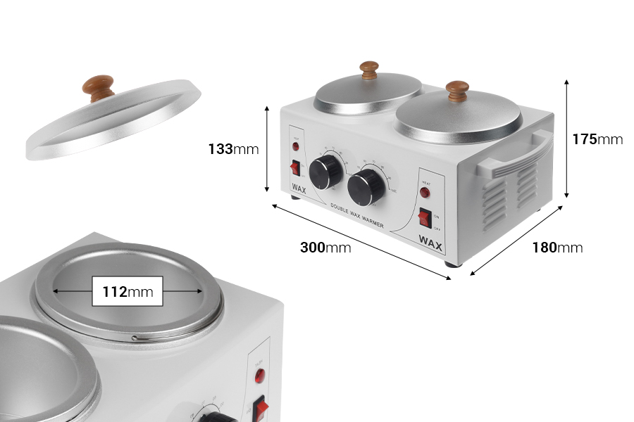 Διπλή λευκή μηχανή τήξης - υγροποίησης κεριού 600/600 ml-εικόνα_διαστάσεις