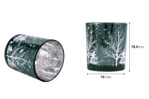 Candeliere decorativo natalizio in vetro con alberi innevati (senza coperchio) di colore verde-dimensioni_immagine