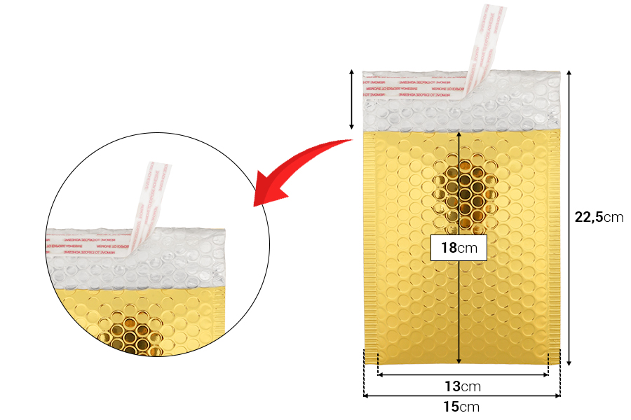 Luftpolsterumschläge 13x18 cm in glänzendem Silber oder Gold - 10 Stück-bildabmessungen