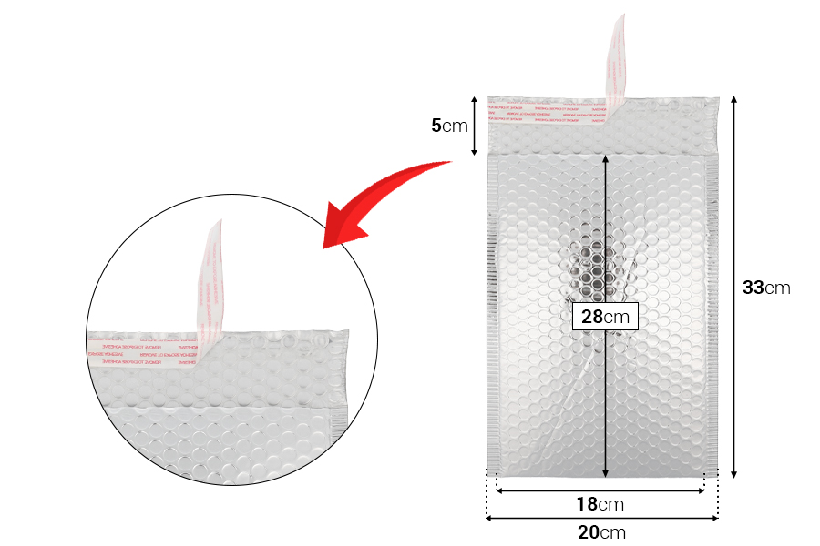 Enveloppes à bulles 18 x 28 cm couleur argent brillant - 10 pièces-photo_dimensions