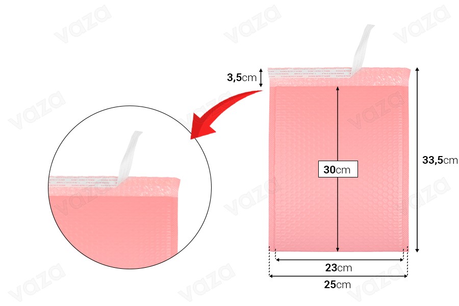 Φάκελοι με φυσαλίεδες αέρα 23x30 cm σε ροζ ματ χρώμα - 10 τμχ-εικόνα_διαστάσεις