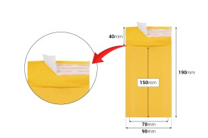 Luftpolsterfolien-Umschlag 70x150 mm mit selbstklebendem Verschluss und Luftpolsterfolie-εικόνα_διαστάσεις