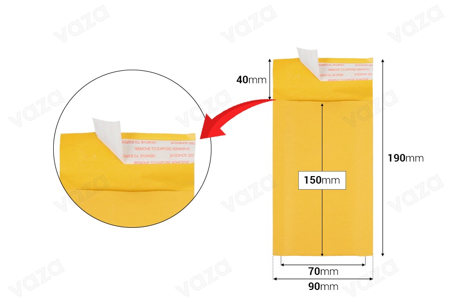 Luftpolsterfolien-Umschlag 70x150 mm mit selbstklebendem Verschluss und Luftpolsterfolie-εικόνα_διαστάσεις