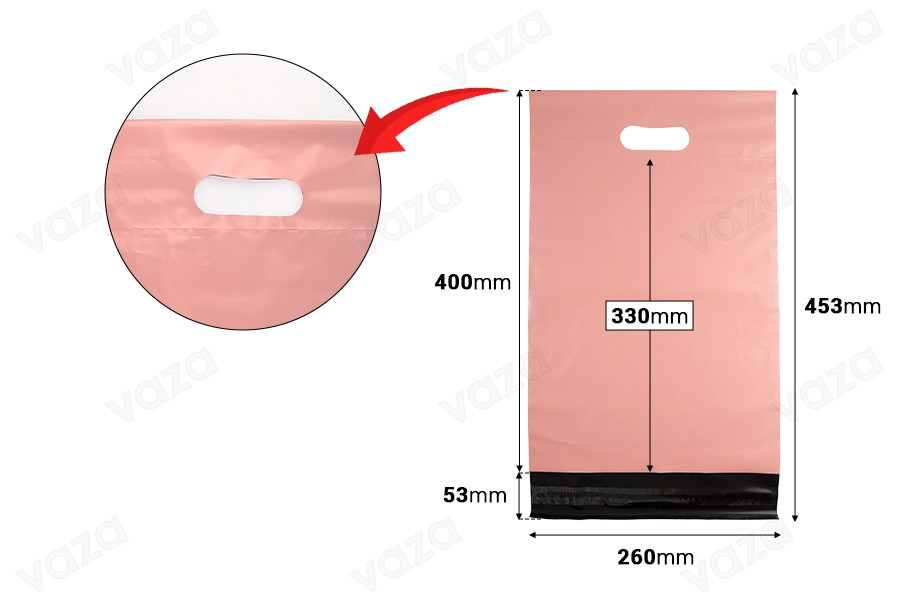 Buste per spedizione 260x330 mm in PE impermeabile rosa con chiusura autoadesiva e maniglia - 100 pezzi-dimensioni_immagine