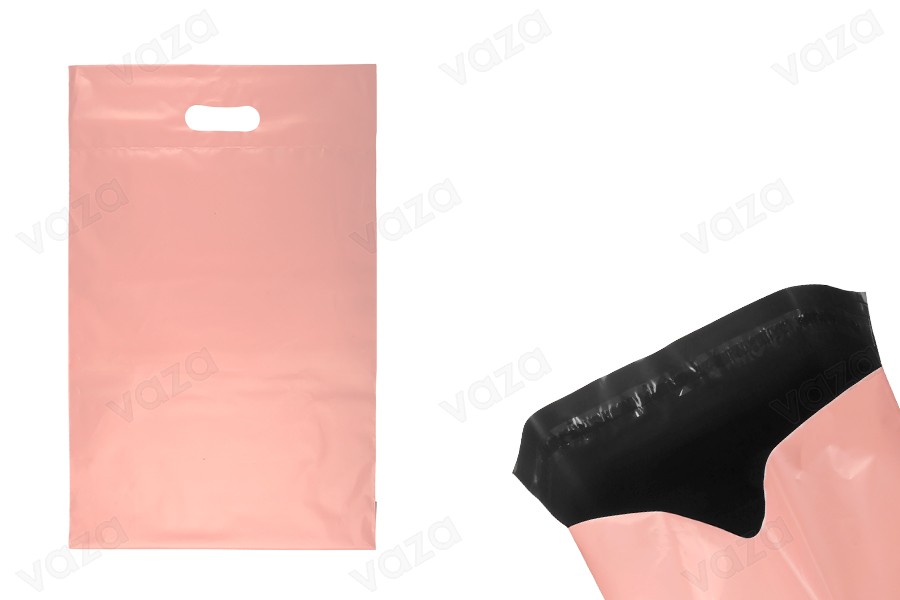 Qese korrieri 300x400 mm rozë të papërshkueshme nga uji PE me mbyllje me ngjitje dhe dorezë - 100 copë   -imazh_produkt