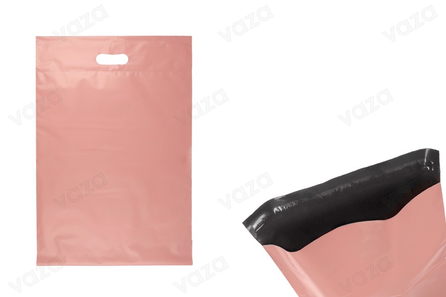 Courier bags 350x450 mm pink waterproof PE with self-adhesive closure and handle - 100 pcs Courier bags 350x450 mm pink waterproof PE with self-adhesive closure and handle - 100 pcs-image_product