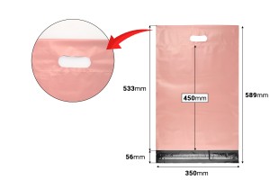 Pochette d'expédition 350x450 mm rose imperméable PE avec fermeture autocollante et poignée - 100 pièces-εικόνα_διαστάσεις