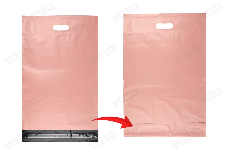 Courier bags 350x450 mm pink waterproof PE with self-adhesive closure and handle - 100 pcs Courier bags 350x450 mm pink waterproof PE with self-adhesive closure and handle - 100 pcs-image_group