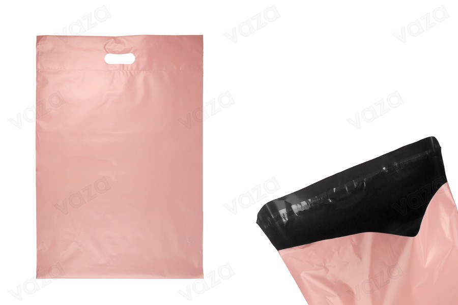 Courier bags 400x500 mm pink waterproof PE with self-adhesive closure and handle - 100 pcs-image_product