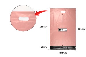 Pochette d'expédition 400x500 mm rose imperméable PE avec fermeture autocollante et poignée - 100 pièces-εικόνα_διαστάσεις