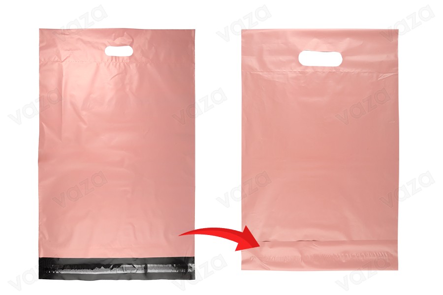 Courier bags 400x500 mm pink waterproof PE with self-adhesive closure and handle - 100 pcs-image_group