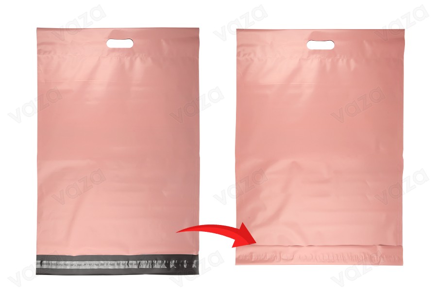Courier bags 450x550 mm pink waterproof PE with self-adhesive closure and handle - 100 pcs-image_group