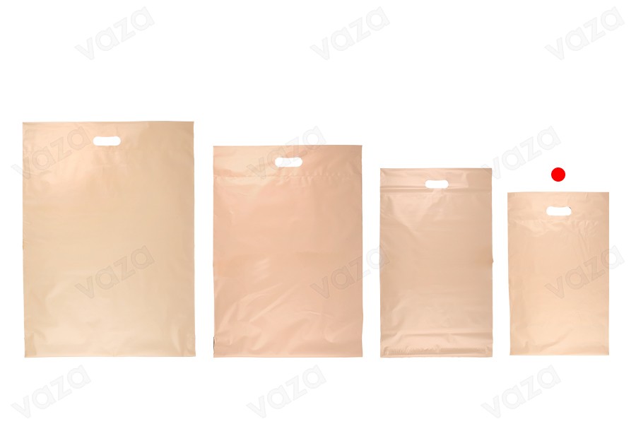 Σακούλες μεταφορών courier 300x400 mm μπεζ αδιάβροχες PE με αυτοκόλλητο κλείσιμο και χειρολαβή - 100 τμχ-εικόνα_σύνθεση