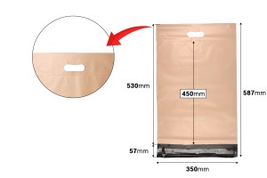 Busta per spedizione 350x450 mm beige in PE impermeabile con chiusura autoadesiva e maniglia - 100 pezzi-bildabmessungen