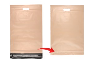 Busta per spedizione 350x450 mm beige in PE impermeabile con chiusura autoadesiva e maniglia - 100 pezzi-bildgruppe