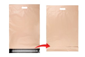 Kuriertaschen 400x500 mm beige wasserdichtes PE mit Selbstklebeverschluss und Tragegriff - 100 Stück-εικόνα_σύνθεση