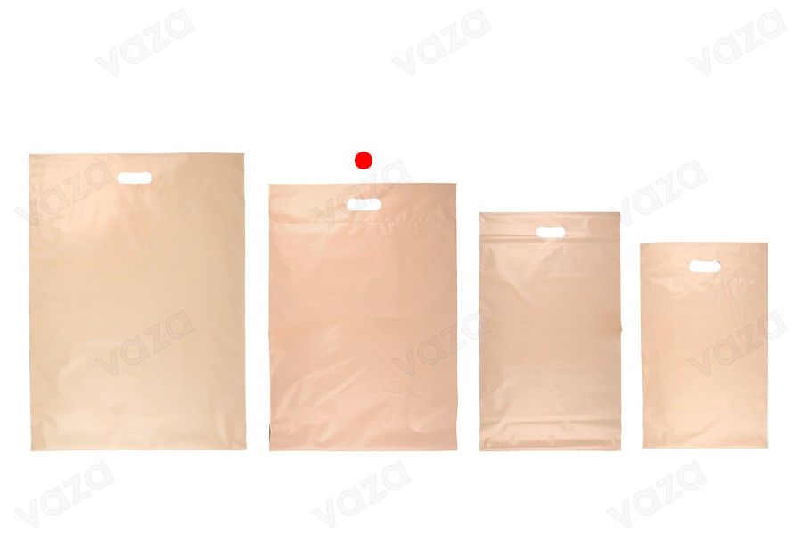 Σακούλες μεταφορών courier 400x500 mm μπεζ αδιάβροχες PE με αυτοκόλλητο κλείσιμο και χειρολαβή - 100 τμχ-εικόνα_σύνθεση