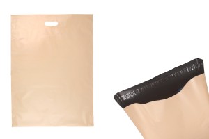 Kuriertaschen 450x550 mm beige wasserdichtes PE mit Selbstklebeverschluss und Tragegriff - 100 Stück-εικόνα_προϊοντική