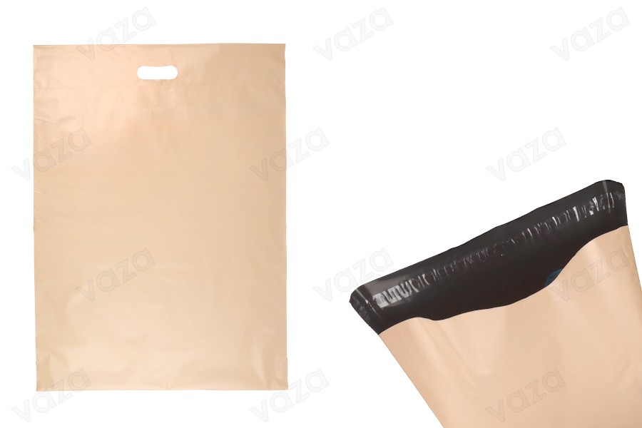 Courier bags 450x550 mm beige waterproof PE with self-adhesive closure and handle - 100 pcs Courier bags 450x550 mm beige waterproof PE with self-adhesive closure and handle - 100 pcs-image_product