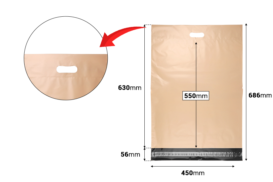 Kuriertaschen 450x550 mm beige wasserdichtes PE mit Selbstklebeverschluss und Tragegriff - 100 Stück-bildabmessungen