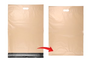 Kuriertaschen 450x550 mm beige wasserdichtes PE mit Selbstklebeverschluss und Tragegriff - 100 Stück-εικόνα_σύνθεση