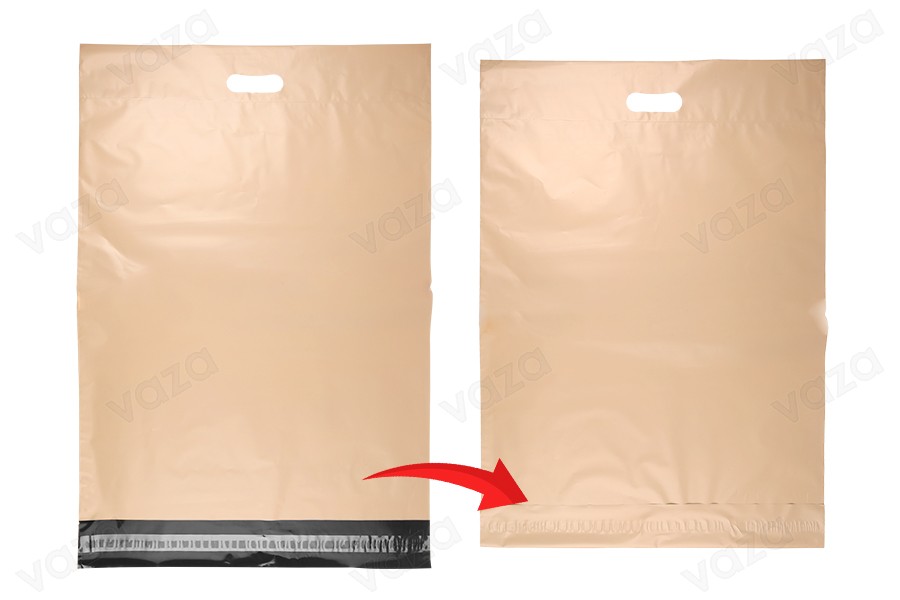 Courier bags 450x550 mm beige waterproof PE with self-adhesive closure and handle - 100 pcs Courier bags 450x550 mm beige waterproof PE with self-adhesive closure and handle - 100 pcs-image_group