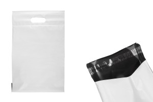 Pochette d'expédition 260x330 mm en PE blanc imperméable avec fermeture autocollante et poignée - 100 pièces-εικόνα_προϊοντική