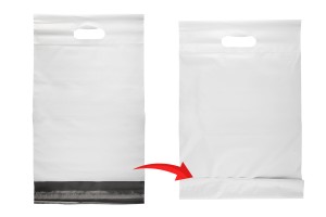 Pochette d'expédition 260x330 mm en PE blanc imperméable avec fermeture autocollante et poignée - 100 pièces-εικόνα_σύνθεση