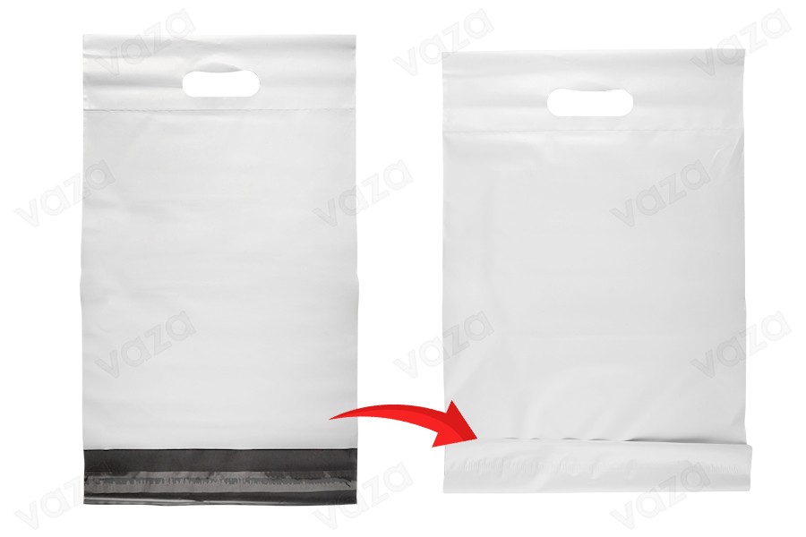 Courier bags 260x330 mm white waterproof PE with self-adhesive closure and handle - 100 pcs-image_group
