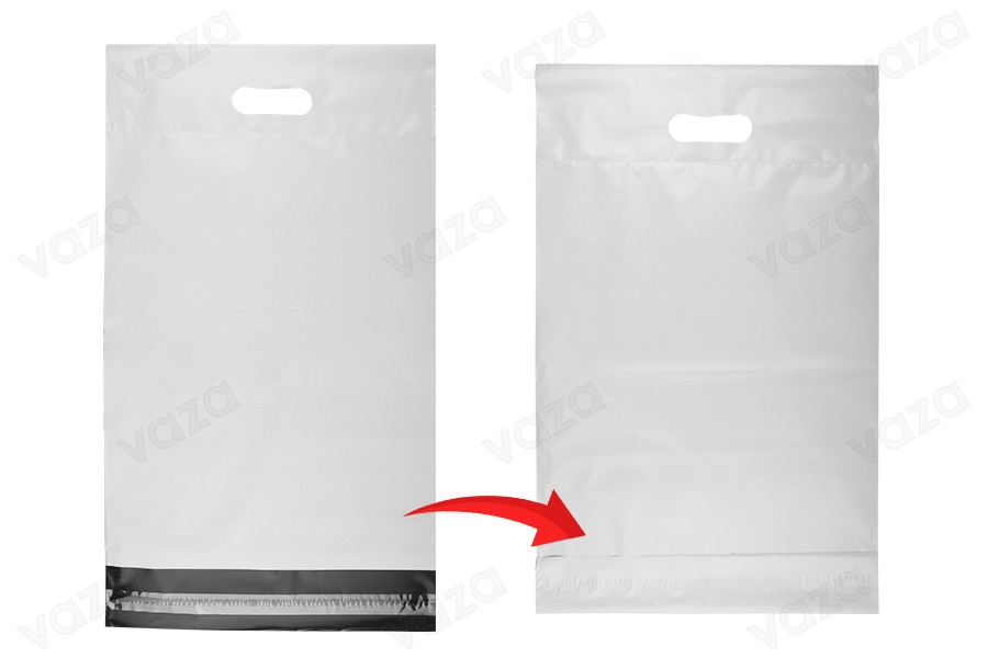 Σακούλες μεταφορών courier 300x400 mm λευκές αδιάβροχες PE με αυτοκόλλητο κλείσιμο και χειρολαβή - 100 τμχ Σακούλες μεταφορών courier 300x400 mm λευκές αδιάβροχες PE με αυτοκόλλητο κλείσιμο και χειρολαβή - 100 τμχ-εικόνα_σύνθεση