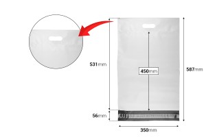 Busta per spedizione 350x450 mm in PE bianco impermeabile con chiusura autoadesiva e maniglia - 100 pezzi-εικόνα_διαστάσεις