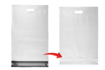 Σακούλες μεταφορών courier 350x450 mm λευκές αδιάβροχες PE με αυτοκόλλητο κλείσιμο και χειρολαβή - 100 τμχ