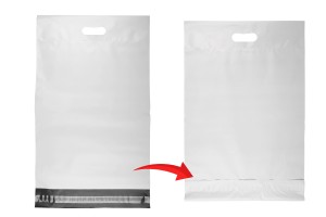 Busta per spedizione 350x450 mm in PE bianco impermeabile con chiusura autoadesiva e maniglia - 100 pezzi-εικόνα_σύνθεση