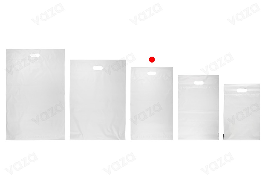 Busta per spedizione 350x450 mm in PE bianco impermeabile con chiusura autoadesiva e maniglia - 100 pezzi-εικόνα_σύνθεση