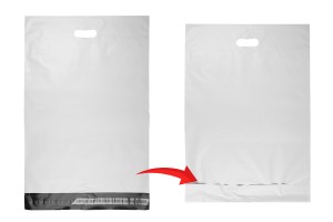 Pochette d'expédition 400x500 mm en PE blanc imperméable avec fermeture autocollante et poignée - 100 pièces-εικόνα_σύνθεση