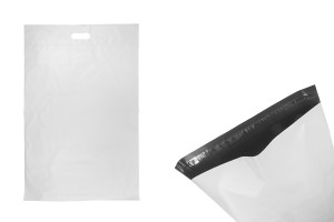 Pochette d'expédition 450x550 mm en PE blanc imperméable avec fermeture autocollante et poignée - 100 pièces-εικόνα_προϊοντική