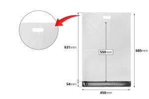 Pochette d'expédition 450x550 mm en PE blanc imperméable avec fermeture autocollante et poignée - 100 pièces-εικόνα_διαστάσεις