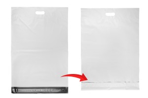 Pochette d'expédition 450x550 mm en PE blanc imperméable avec fermeture autocollante et poignée - 100 pièces-εικόνα_σύνθεση