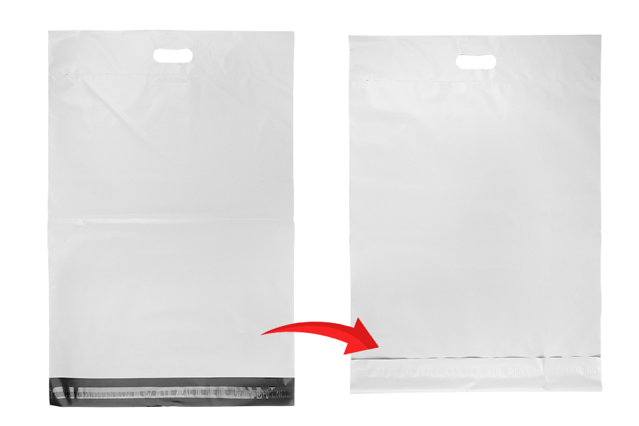 Σακούλες μεταφορών courier 450x550 mm λευκές αδιάβροχες PE με αυτοκόλλητο κλείσιμο και χειρολαβή - 100 τμχ