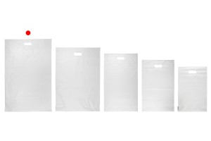 Pochette d'expédition 450x550 mm en PE blanc imperméable avec fermeture autocollante et poignée - 100 pièces-εικόνα_σύνθεση