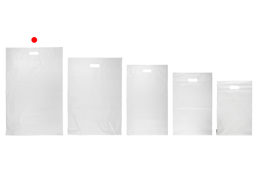 Σακούλες μεταφορών courier 450x550 mm λευκές αδιάβροχες PE με αυτοκόλλητο κλείσιμο και χειρολαβή - 100 τμχ