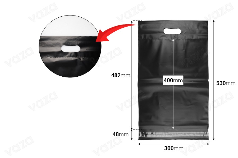 Courier bags 300x400 mm black waterproof PE with self-adhesive closure and handle - 100 pcs Courier bags 300x400 mm black waterproof PE with self-adhesive closure and handle - 100 pcs-image_dimensions