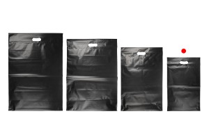 Kuriertaschen 300 x 400 mm schwarz, wasserdichtes PE mit Selbstklebeverschluss und Tragegriff – 100 Stück-εικόνα_σύνθεση