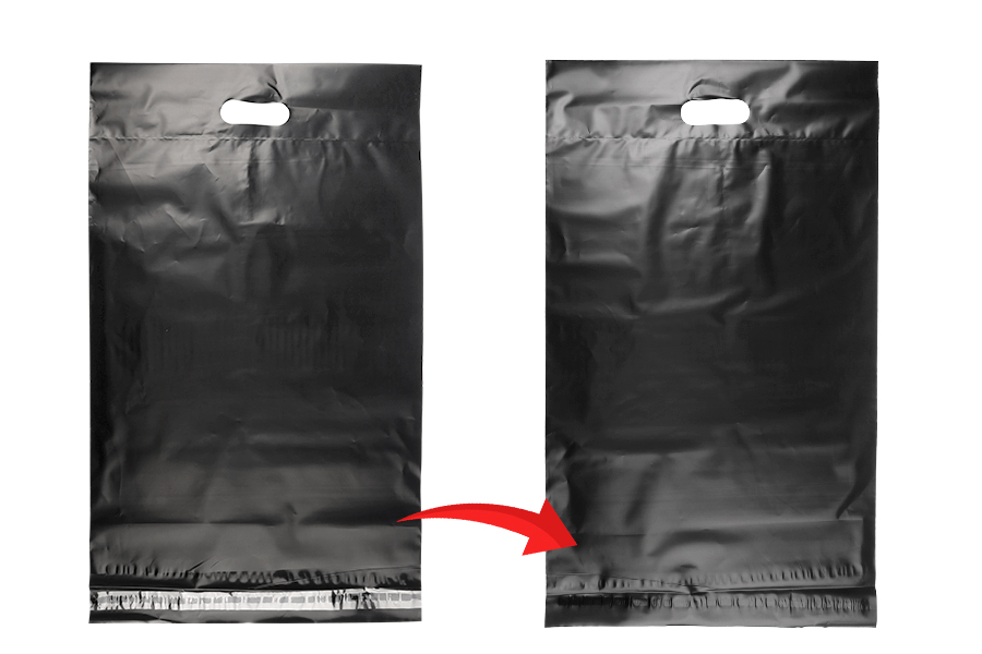 Σακούλες μεταφορών courier 350x450 mm μαύρες αδιάβροχες PE με αυτοκόλλητο κλείσιμο και χειρολαβή - 100 τμχ