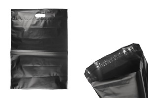 Pochette d'expédition 400x500 mm noire imperméable en PE avec fermeture autocollante et poignée – 100 pièces-photo_produit