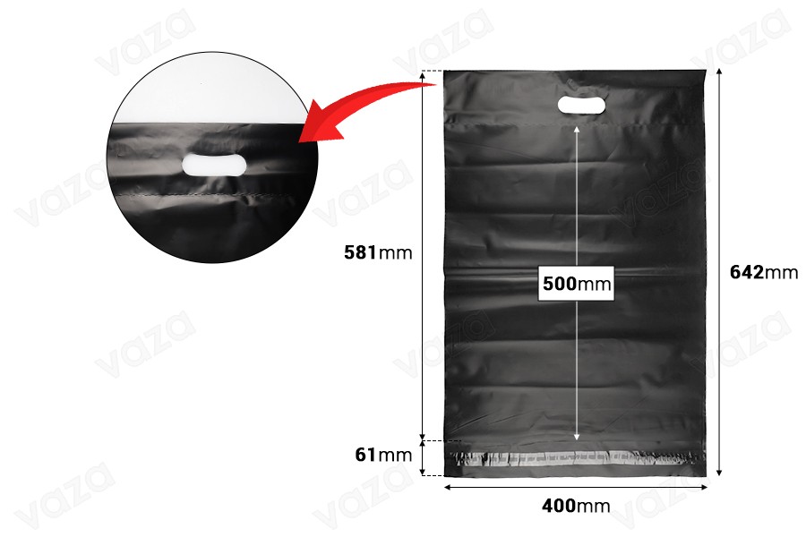Pochette d'expédition 400x500 mm noire imperméable en PE avec fermeture autocollante et poignée – 100 pièces-photo_dimensions