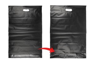Pochette d'expédition 400x500 mm noire imperméable en PE avec fermeture autocollante et poignée – 100 pièces-photo_groupe