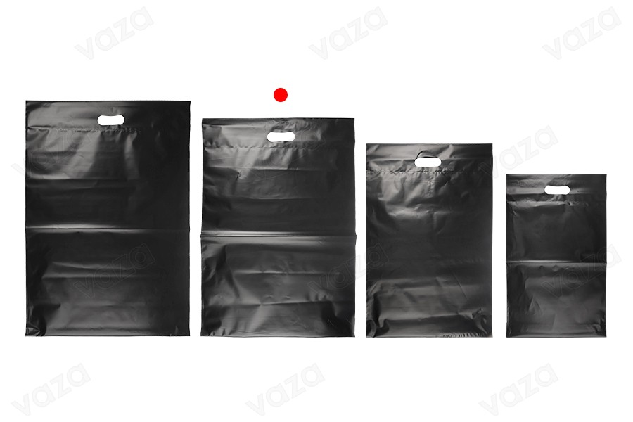 Pochette d'expédition 400x500 mm noire imperméable en PE avec fermeture autocollante et poignée – 100 pièces-photo_groupe