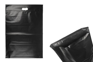 Kuriertaschen 450x550 mm schwarz, wasserdichtes PE mit Selbstklebeverschluss und Tragegriff – 100 Stück-produktbild