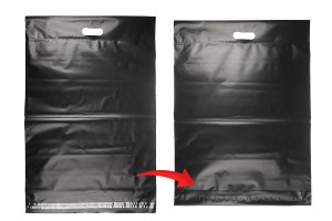 Kuriertaschen 450x550 mm schwarz, wasserdichtes PE mit Selbstklebeverschluss und Tragegriff – 100 Stück-bildgruppe